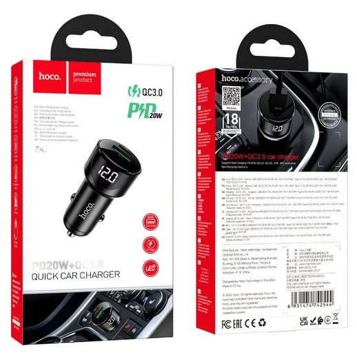 Автомобільний зарядний пристрій HOCO Z42 PD 20W TYPE-C / USB QC 3.0, чорний