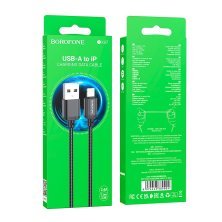 USB кабель BOROFONE BX87 Sharp плетений нейлон USB - Lightning, чорний