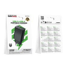 Мережевий зарядний пристрій BOROFONE BAS74A TYPE-C PD 20W / USB QC3.0, чорний