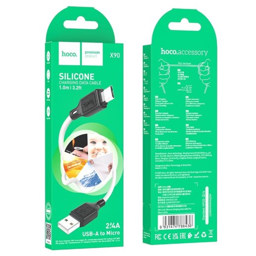 USB кабель HOCO X90 silicone USB - micro USB 1 MЕТР, білий