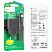 Мережевий зарядний пристрій HOCO CS14A PD 20W TYPE-C + QC 3.0 з кабелем TYPE-C - TYPE-C (чорний)