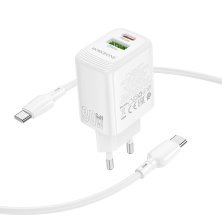 Мережевий зарядний пристрій BOROFONE BN29 TYPE-C PD 30W / USB QC3.0 + кабель TYPE-C - TYPE-C, білий