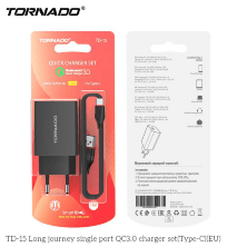 Сетевое Зарядное Устройство 2in1 TORNADO TD-15 (1USB QC3.0) Type-C Black