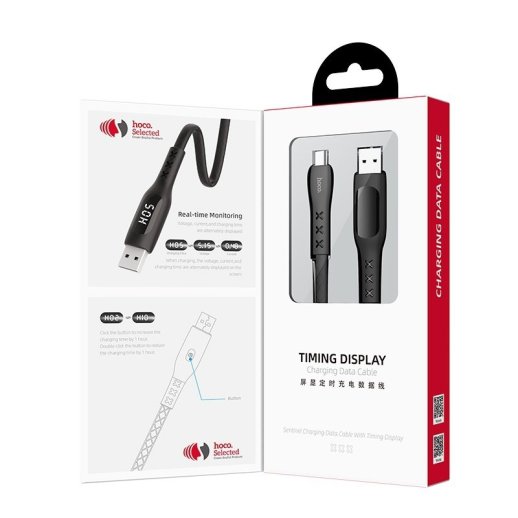USB Кабель HOCO S6 Таймер LCD USB - Micro USB 1.20М, чорний