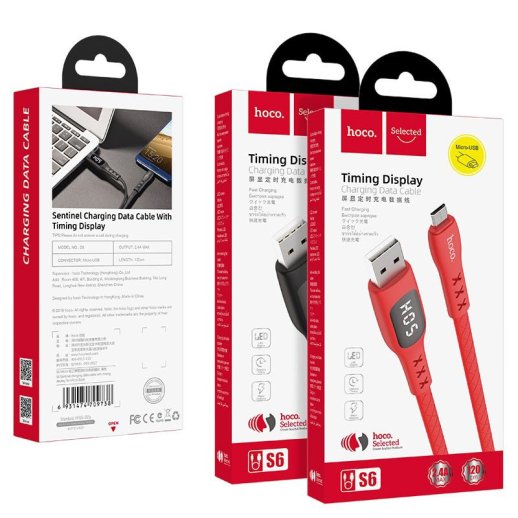 USB Кабель HOCO S6 Таймер LCD USB - Micro USB 1.20М, чорний