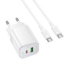 Мережевий зарядний пристрій BOROFONE BAS83A TYPE-C PD 20W / USB QC3.0 + кабель TYPE-C - TYPE-C, білий