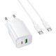 Мережевий зарядний пристрій BOROFONE BAS83A TYPE-C PD 20W / USB QC3.0 + кабель TYPE-C - TYPE-C, білий