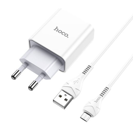 Мережевий зарядний пристрій HOCO C81A USB 2.1A + кабель USB - MICRO, белий