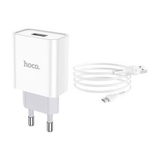 Мережевий зарядний пристрій HOCO C81A USB 2.1A + кабель USB - MICRO, белий