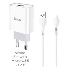 Мережевий зарядний пристрій HOCO C81A USB 2.1A + кабель USB - MICRO, белий