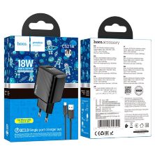 СЗУ HOCO CS21A QC 3.0 (1USB/18W) + USB - MicroUSB (32pc) (черный)