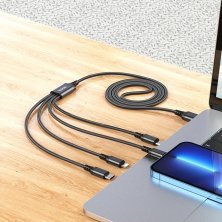USB КАБЕЛЬ HOCO X76 4в1: Lightning*2/Micro/Type-C, ЧОРНИЙ
