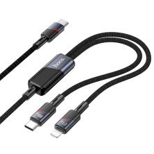 USB-C кабель HOCO U139 2-в-1 (Type-C to Type-C + Lightning), 100 Вт PD (USB-C) / 27 Вт Lightning, довжина 1,2 м, чорний