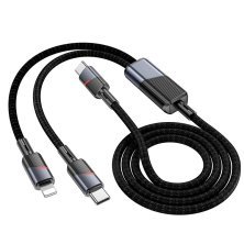 USB-C кабель HOCO U139 2-в-1 (Type-C to Type-C + Lightning), 100 Вт PD (USB-C) / 27 Вт Lightning, довжина 1,2 м, чорний