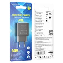 Мережевий зарядний пристрій BOROFONE BA71A Power single port PD20W USB-C BLACK