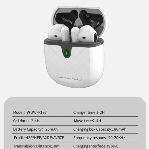 Бездротові навушники WUW R177 TWS Wireless earbuds БІЛИЙ (48)