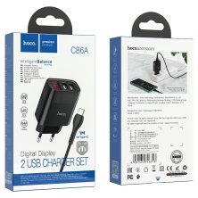 Мережевий зарядний пристрій HOCO C86A 2 USB 2.4A + кабель USB - TYPE-C чорний