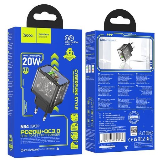 Мережевий зарядний пристрій HOCO N34 TYPE-C PD 20W + USB QC 3.0