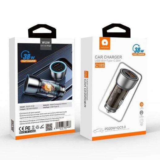Автомобільний зарядний пристрій WUW C185 USB + TYPE-C 38W (96)