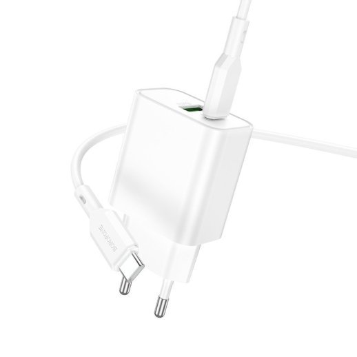 Мережевий зарядний пристрій BOROFONE BA88A TYPE-C PD 20W / USB QC3.0 + кабель TYPE-C - TYPE-C, білий