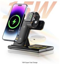 Бездротова зарядка A80 QI док-станція для iPhone Watch AirPods для айфона годинника навушників підсвіткою