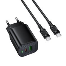 Мережевий зарядний пристрій BOROFONE BAS83A TYPE-C PD 20W / USB QC3.0 + кабель TYPE-C - TYPE-C, чорний