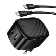 Мережевий зарядний пристрій HOCO CS102A TYPE-C PD 30W / USB QC 3.0 + кабель TYPE-C - TYPE-C, чорний