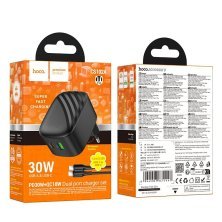 Мережевий зарядний пристрій HOCO CS102A TYPE-C PD 30W / USB QC 3.0 + кабель TYPE-C - TYPE-C, чорний