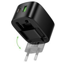 Мережевий зарядний пристрій HOCO CS102A TYPE-C PD 30W / USB QC 3.0 + кабель TYPE-C - TYPE-C, чорний