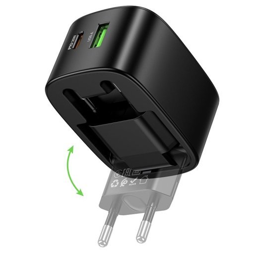 Мережевий зарядний пристрій HOCO CS102A TYPE-C PD 30W / USB QC 3.0 + кабель TYPE-C - TYPE-C, чорний