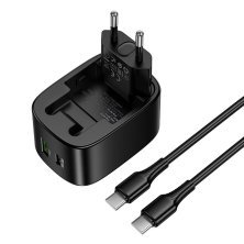 Мережевий зарядний пристрій HOCO CS102A TYPE-C PD 30W / USB QC 3.0 + кабель TYPE-C - TYPE-C, чорний