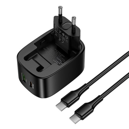 Мережевий зарядний пристрій HOCO CS102A TYPE-C PD 30W / USB QC 3.0 + кабель TYPE-C - TYPE-C, чорний