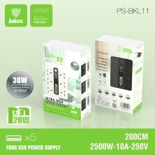 Мережевий фільтр INKAX PS-BKL11 1 USB QC3.0 + 4 USB 3.4A + 1 TYPE-C PD 20W 2 МЕТРИ WHITE