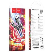 USB КАБЕЛЬ HOCO X76 4в1: Lightning/Micro/Type-C*2, black/red/blue