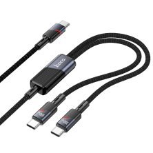 USB-C кабель HOCO U139 2-в-1 (Type-C to Type-C + Type-C), 100 Вт PD, довжина 1,2 м, чорний