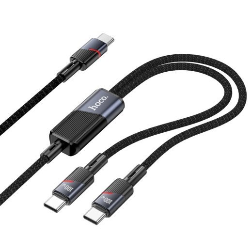 USB-C кабель HOCO U139 2-в-1 (Type-C to Type-C + Type-C), 100 Вт PD, довжина 1,2 м, чорний