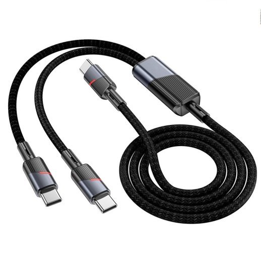 USB-C кабель HOCO U139 2-в-1 (Type-C to Type-C + Type-C), 100 Вт PD, довжина 1,2 м, чорний