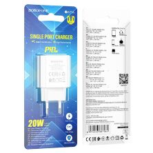 Мережевий зарядний пристрій BOROFONE BA71A Power single port PD20W USB-C WHITE
