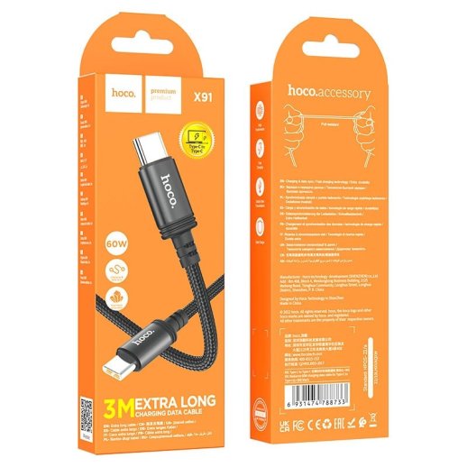 USB-C кабель HOCO X91 60W Type-C - Type-C 3 метри, чорний