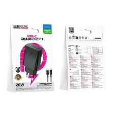 Мережевий зарядний пристрій BOROFONE BAS73A PD 20W USB-C + кабель TYPE-C - TYPE-C, чорний