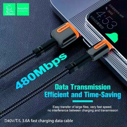 Кабель USB Denmen D40T USB - Type-C 3.6A ТКАНИНОВА ОПЛЕТКА