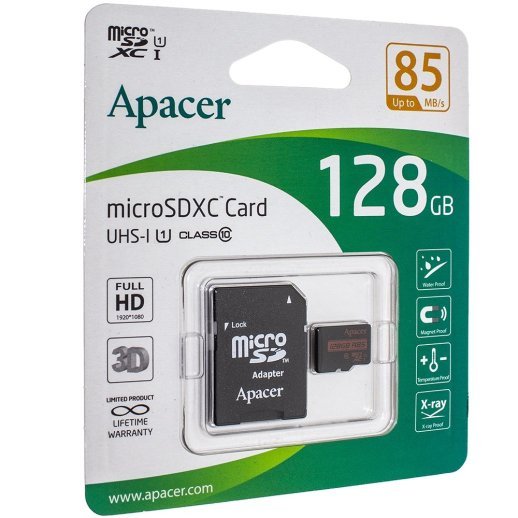 Карта пам'яті micro 128Gb Apacer SDHC (UHS-1) class 10 (adapter SD)