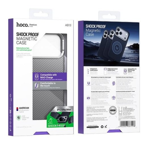 Карбоновий захисний чохол HOCO AS13 з MagSafe для APPLE iPhone 17 PRO MAX, чорний