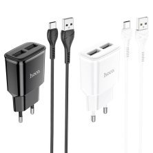 Мережевий зарядний пристрій HOCO C88A 2*USB 2.4A + кабель USB - TYPE-C, білий