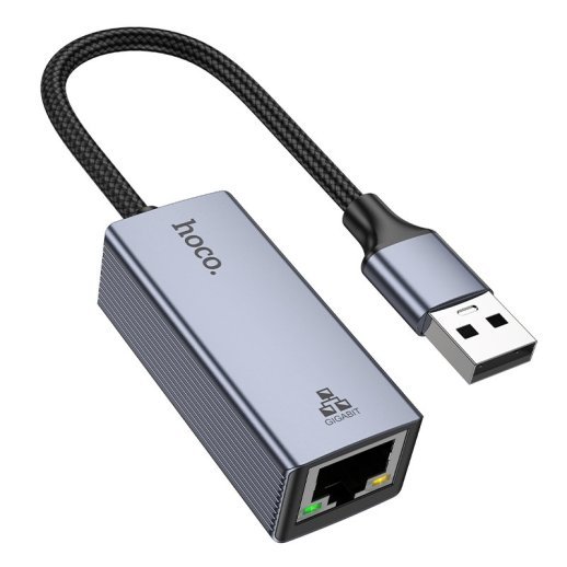 Перехідник HOCO UA37 USB - RJ45 GIGABIT, сірий