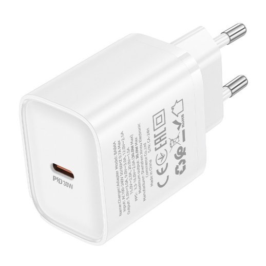 Мережевий зарядний пристрій BOROFONE BA84A TYPE-C PD 30W, білий