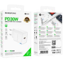 Мережевий зарядний пристрій BOROFONE BA84A TYPE-C PD 30W, білий