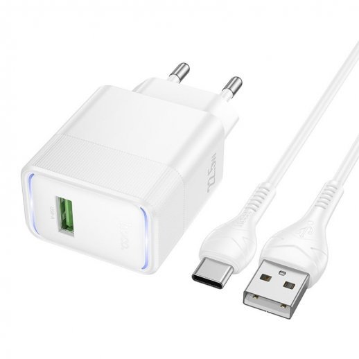 Мережевий зарядний пристрій HOCO CS111A 22.5W USB QC 3.0 + кабель USB - TYPE-C, білий
