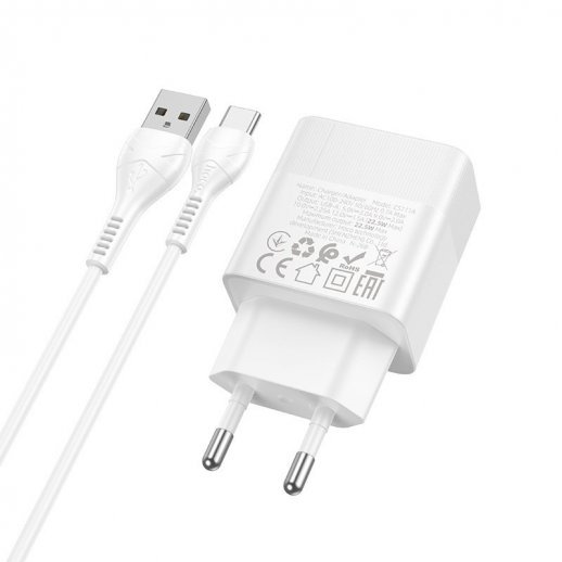 Мережевий зарядний пристрій HOCO CS111A 22.5W USB QC 3.0 + кабель USB - TYPE-C, білий
