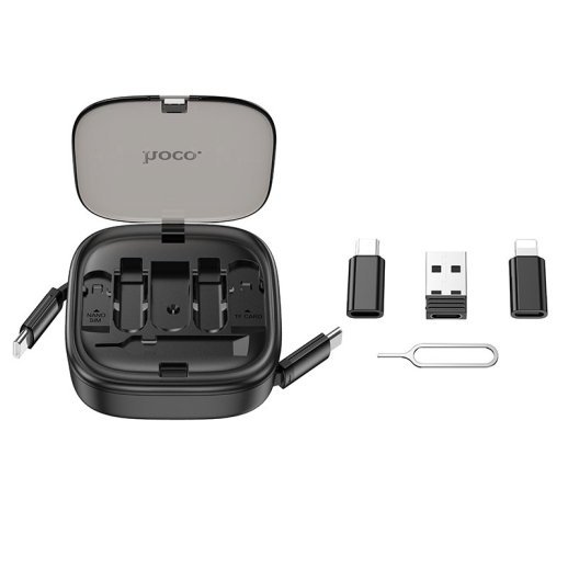 USB-C кабель HOCO U140 3в1 Type-C to Type-C с переходниками с Type-C на MicroUSB, Lightning, USB, 60W, 0.95 метра, чёрный